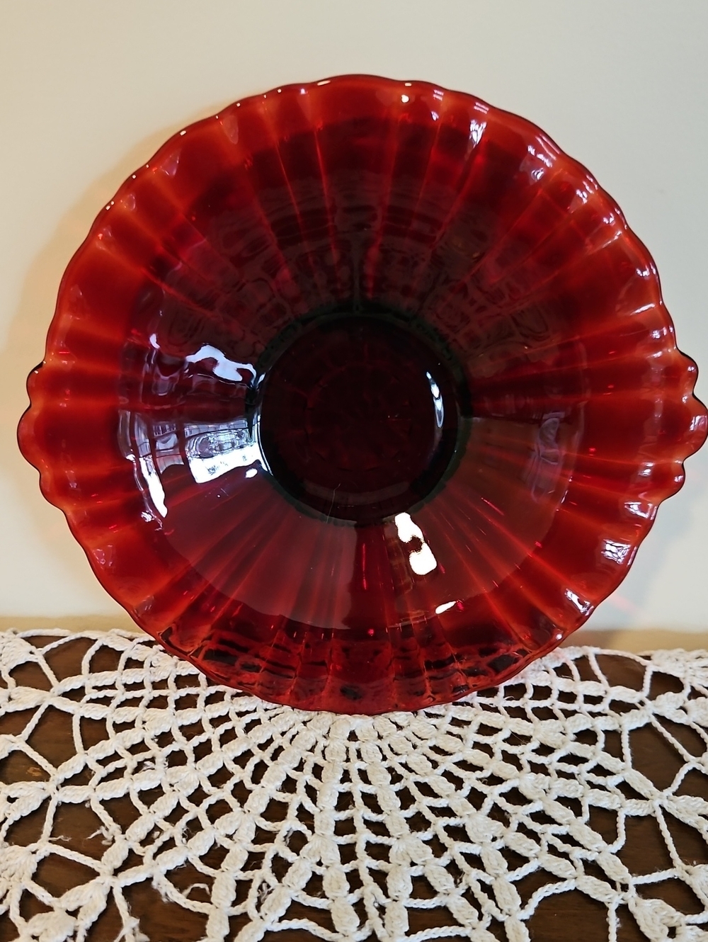 Vintage Anchor Hocking Royal Ruby "Old Cafe" Handled Bowl